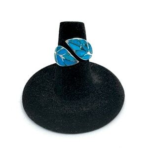 Sterling Silver Adjustable Leaf Ring with Turquoise Inlay